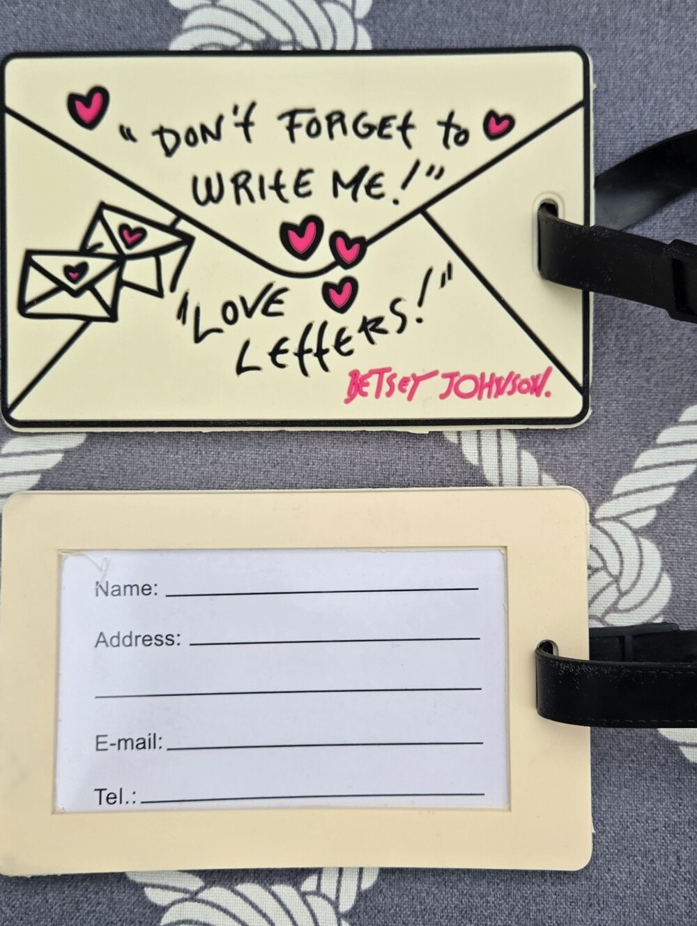 NWOT! Betsey Johnson Luggage Tags Don't Forget to Write Me Love Letters Set of 2